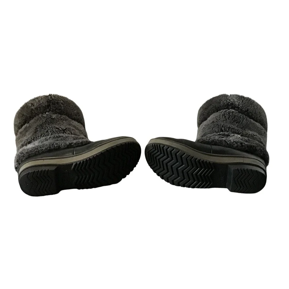 UGG Australia Black Leather Grey Shearling Buckle Mid Calf Winter‎ Boots Womens